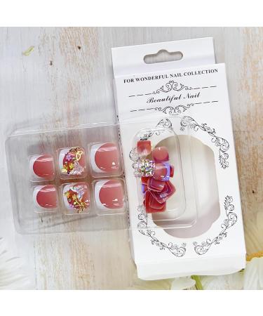 Buy Press-On Toenails | 3D Butterfly Full Cover Short Square French Tips | Summer Cute Nail Art for Pedicure | Glossy False Toenails Online - Buy Online on GoSupps.com