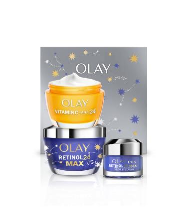 Olay Moisturiser Gift Box Womens Skin Care Gift Sets & Kits Vitamin C + AHA 24 Face Cream 50ml Retinol 24 MAX Night Cream 50ml & Eye Cream 15ml For Smooth & Glowing Skin