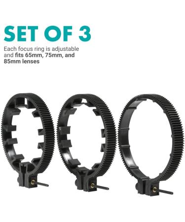 Movo FR3 Adjustable Follow Focus Ring Set - 3 Lens Gear Rings (65mm, 75mm, 85mm) - Standard 32 Pitch - 0.8 mod - Buy Online on GoSupps.com