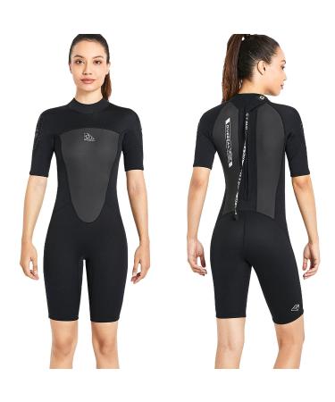 Shorty Wetsuit Men Women 2mm Neoprene Back Zip Wetsuit Spring Suit for Snorkeling Surfing Kayaking Scuba Short Sleeve Wet Suit 2097BK Women's black X-Large