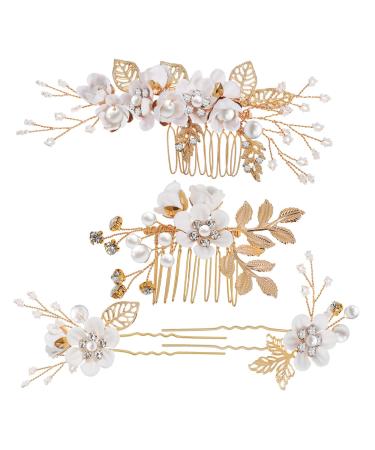 Beatifufu 1 Set Comb Set Bridal Hair Side Comb Combs for Holding Hair Back Handmade Hairpin Hair Decorations Bride Side Combs Flower Hair Accessories Floral Slide Hair Clips White Pearl