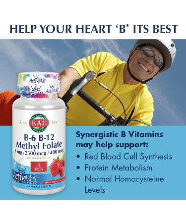KAL B-6 B-12 Methyl Folate 60 Micro Tablets - Mixed Berry | 3mg B6, 2500mcg B12, 400mcg Folate - Buy Online on GoSupps.com