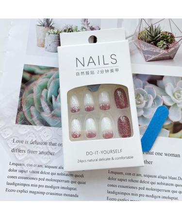 SINLOV Christmas Almond Fake Nails French Long Glitter Snowflake False Nails Maroon Glossy Press on Nails Ballerina Acrylic Full Cover Fake Nail for Women and Girls - Buy Online on GoSupps.com