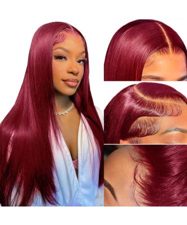 AMILICOCO 99j Burgundy Lace Front Wigs Human Hair Pre Plucked 180% Density Straight 13x4 Hd Lace Front Wigs for Black Women Human Hair with Baby Hair (Burgundy Wig 24 Inch) - Buy Online on GoSupps.com