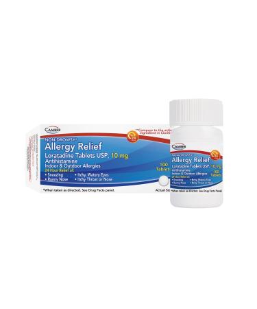 Camber Loratadine 10mg Allergy Pills Antihistamine 24 Hour Non Drowsy Allergy Relief (100 Tablets)