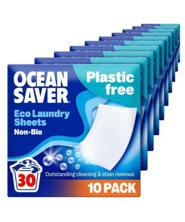 OceanSaver Eco Laundry Detergent Sheets - 300 Loads | Non-Bio Eco-Friendly Biodegradable & Freshly Scented | Zero-Waste & Removes Tough Stains | Vegan Plastic & Cruelty-Free | Plant Based Formula 300 Washes