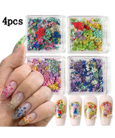 Buy 4Box 3D Dried Flowers Nail Art Stickers - Colorful DIY Mini Flower Petals for Nail Design - Natural Floral Decals for Manicure & Craft Accessories - Buy Online on GoSupps.com