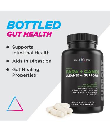 Livingood Daily Intestinal Cleanse | Para & Candi Cleanser Support - 56 Veg Capsules for Heart Skin & Gut Health - Non-GMO Gluten-Free Vegan - Buy Online on GoSupps.com