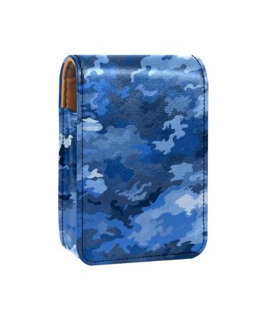 Travel Lipstick Organizer Case Lipstick Case Portable Makeup Bag With Mirror Abstract Blue Spots Camouflage X185n3yrql