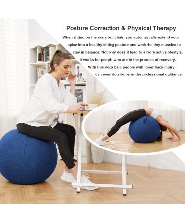 Fabric Covered Exercise Ball Chair for Home Office, Pregnancy, Yoga - Blue - Buy Online on GoSupps.com