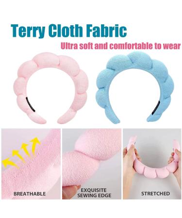 TAOTOP 2 Pack Spa Headband for Women - Cute Hair Band for Shower & Makeup - Terry Cloth Headband for Skin Care - Pink & Blue Set - Buy Online on GoSupps.com
