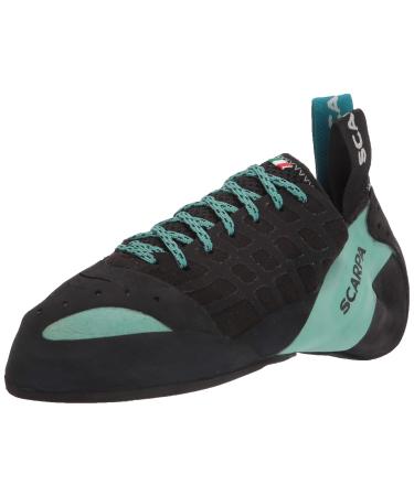 SCARPA Women's Instinct Lace Rock Climbing Shoes for Sport Climbing and Bouldering - Low-Volume, Women's Specific Fit Black/Aqua 6.5-7 Women/5.5-6 Men