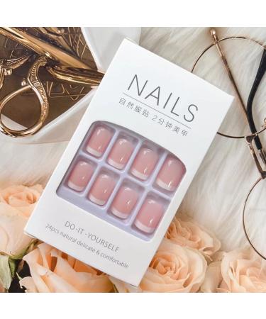 Shop 24PCS White French Tip Press on Nails - Glossy Pink Short Square Fake Nails for DIY Nail Art | Full Cover Acrylic False Nails for Women & Girls - Buy Online on GoSupps.com