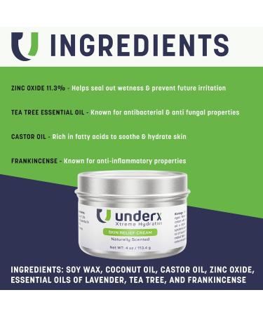 Underx Skin Relief Cream | Sensitive Skin Itch Relief Balm with Zinc Oxide Tea Tree & Lavender Oil | 4OZ Natural Rash Cream - Buy Online on GoSupps.com