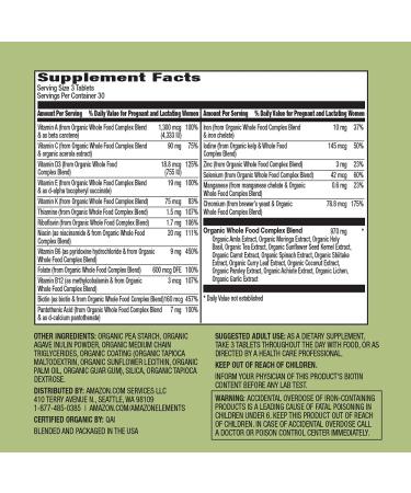 Amazon Elements Organic Whole Food Prenatal - 90 Tablets | Pregnancy Support - Buy Online on GoSupps.com
