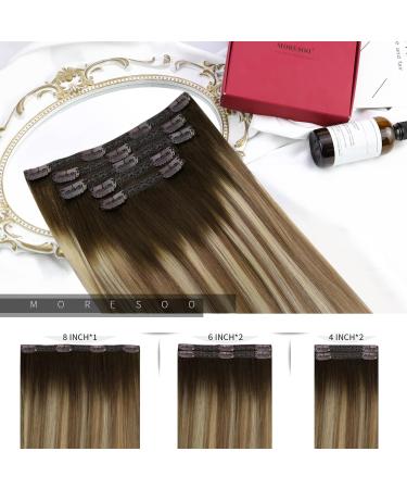 Moresoo Clip-In Remy Real Hair Extensions - Brown to Light Brown & Medium Blonde - 30cm 70g #3/8/22 - Buy Online on GoSupps.com
