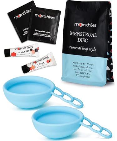 MOONTHLIES Reusable Menstrual Disc | Period Disc with Removal Loop Stem - Blue - Pack of 2