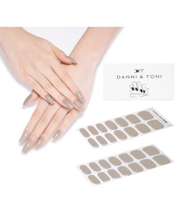 DANNI & TONI 28 Stickers Semi Cured Gel Nail Polish Strips Solid Colour Gel Nail Stickers (Khaki) Salon-Quality Gel Nail Polish Strips Manicure Stickers Set