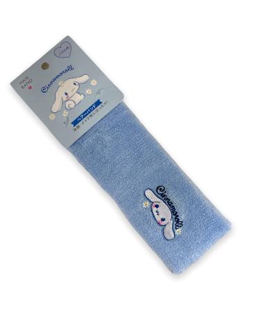 Sanrio Cinnamoroll Pile fabric Embroidered face Headbands 7.1in 2.6in Hair Styling Washing face Makeup (Blue)