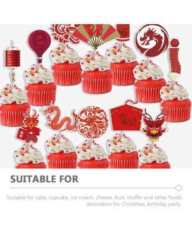VILLCASE 24pcs Chinese New Year Cupcake Toppers Cake Picks 2024 Year of Dragon Cake Decorations Chinese Lunar Year Spring Festival Party Supplies - Buy Online on GoSupps.com