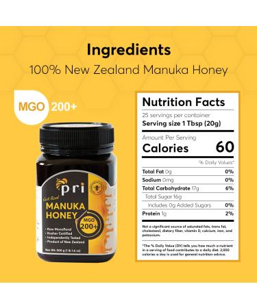 PRI Manuka Honey MGO 200+ | New Zealand Raw Monofloral - 500g - Buy Online on GoSupps.com