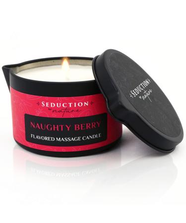 Aromatherapy Massage Oil Candle with Sweet Strawberry Bubblegum Scent – for Relaxation & Home SPA – Full Body Massage Therapy – Sustainable Formula Naughty Berry
