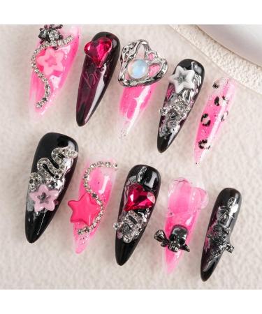 10pcs Snake Coffin Fake Nail Star Pink Black Press on Nails Heart Skull Nails Luxurious Nails Acrylic Nails Fake Nails For Women Girls