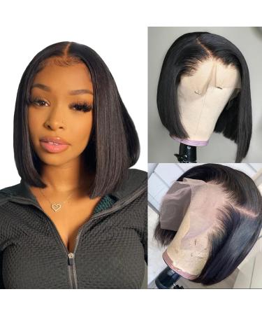 Bob Wig Human Hair 13x4 Lace Front Wigs for Black Women 150% Density Short Bob Wigs Glueless Frontal Wigs Human Hair Pre Plucked with Baby Hair Brazilian Virgin Human Hair Wigs Natural Color 10 Inch 10 Inch 13x4 Natural ...