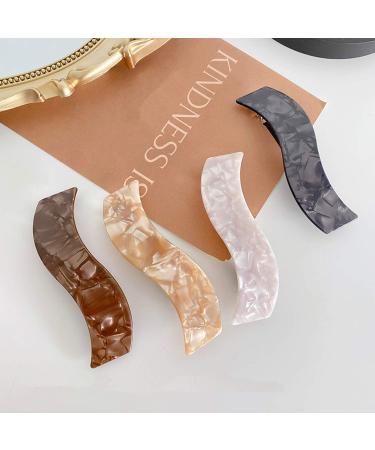 Tortoise Shell Hair Barrettes 4 Pack - French Design Large Rectangular Clips for Women - Fashion Hair Pins for Ponytails - Style 2 - Buy Online on GoSupps.com