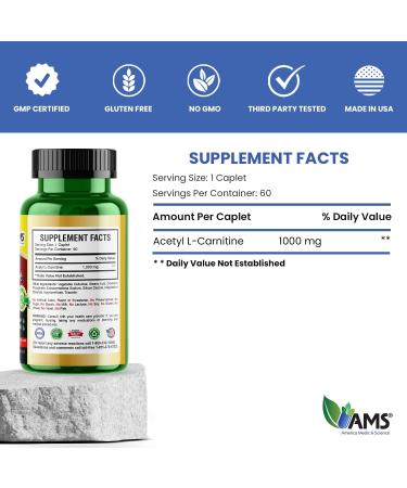America Medic & Science Acetyl L-Carnitine 1000mg (60 Tablets) - Energy & Brain Health Supplement for Men & Women - Buy Online on GoSupps.com