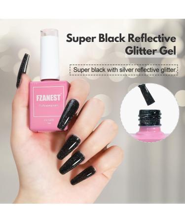 FZANEST Black Glitter Gel Nail Polish - 15ml Reflective Shimmer Soak Off UV Gel for Nail Art | Perfect for Manicure Salon Kits for Women & Girls - Buy Online on GoSupps.com