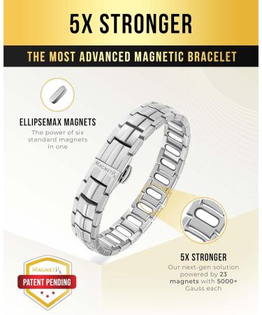 MagnetRX Magnetic Bracelets for Men - 5X Strength - EllipseMAX (5,000 Gauss) - Silver - Buy Online on GoSupps.com