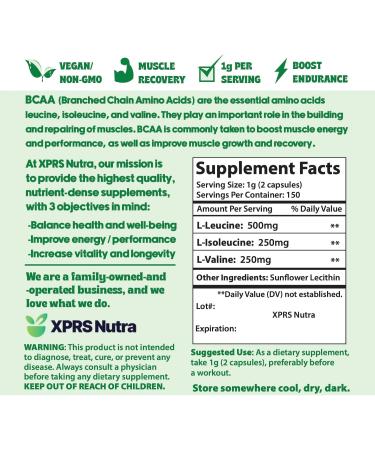 Buy Premium BCAA Amino Acids Capsules - 300 Count (3 Month Supply) | Branched Chain Amino Acids Supplement for Muscle Recovery - Buy Online on GoSupps.com