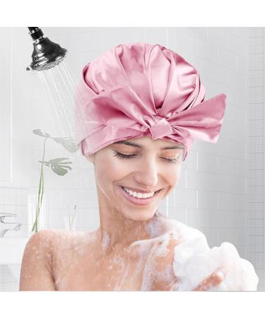Arqumi Waterproof Double-Layer Shower Cap with Ribbon Bow - Pink - 1PCS - Buy Online on GoSupps.com
