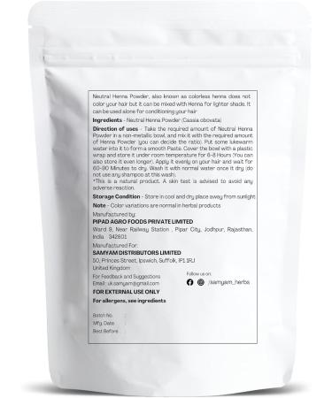 SAMYAM Neutral Henna Powder/COLORLESS Henna/Cassia Henna - 500g Pack | Natural Hair Conditioner PPD and Chemical Free - Buy Online on GoSupps.com
