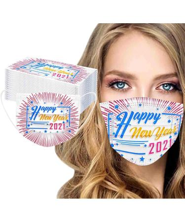 ZQP 50PCS 2021 Happy New Year Disposable Face_Mask for Adult 2021 Happy New Years Face Bandanas 3-Layer Non-Woven with Elastic Earloops - Buy Online on GoSupps.com