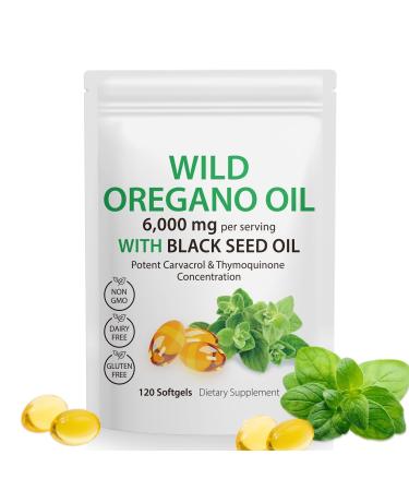 SDJUFEI Oregano Oil Capsules Organic Oil of Oregano Softgels 120 Count 2-in-1 6000mg of Oregano with Black Seed Oil 200mg Non-GMO Gluten Free