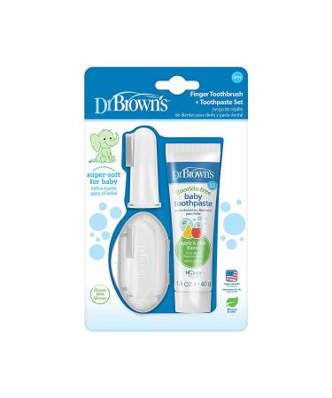 Dr. Brown's Silicone Finger Baby Toothbrush Kit with Apple Pear Toothpaste - 2 Finger Brushes, Travel Case - Fluoride Free, Made in USA - Ages 0-3 - 1.4oz - Buy Online on GoSupps.com