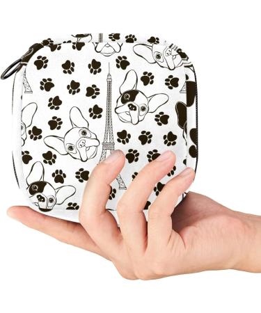 Stylish Menstruation Pad Bag with Zipper | Women's Napkin & Tampon Collection Bags - Eiffel Tower & Dog Paws Designs (Color 6) - Buy Online on GoSupps.com