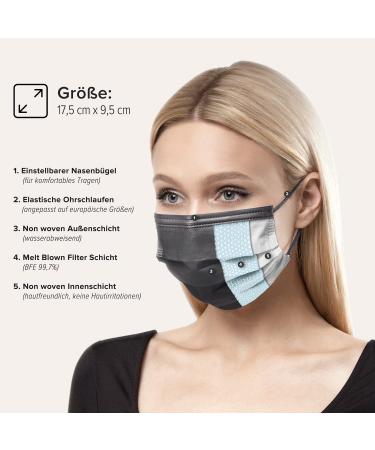 HARD 50 Disposable Face Masks Made in Germany | Type II & CE Certified | Triple Layer Filtration | Breathable & Elastic Earloops | Black 50pc - Adults - Buy Online on GoSupps.com