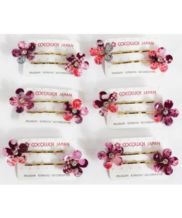 Japanese Chirimen Made Sakura Cherry Blossoms Design Hair Pin (Set of 2) Purple - Buy Online on GoSupps.com