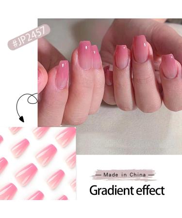 24pcs French False Nails Short - Gradual Change Square Press on Nails - Dark Pink Gradient Design - Full Cover Acrylic False Nails With Glue - French Fake Nails for Women Girls - Buy Online on GoSupps.com