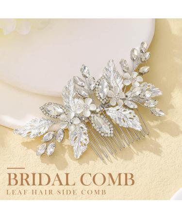Zoestar Rhinestone Bride Wedding Hair Combs Silver Flower Headpiece Bridal Crystal Leaf Hair Accessories for Women and Girls - Buy Online on GoSupps.com