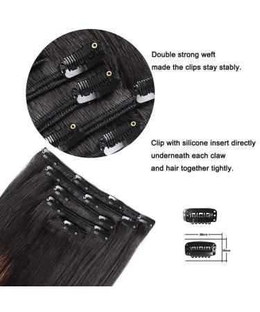 14 Remy Clip in Hair Extensions Natural Black to Chestnut Brown Highlight Ombre - Silky Straight Human Hair (5PCS, 70g) - 14 Inch Length - Buy Online on GoSupps.com