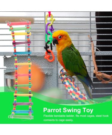 UEETEK Colorful Ladder Bird Toy 12-Step Flexible Ladders Wooden Rainbow Bridge Swings for Parrots Pet Trainning (Random Color) - Buy Online on GoSupps.com