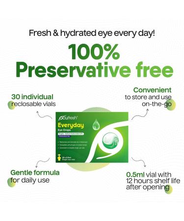 Ocufresh Everyday Single Dose Eye Drops Daily Care for Itchy Eyes Tired Dry 30 x 0.5ml vials Sodium Hyaluronate 0.2% Contact Lens Friendly - Buy Online on GoSupps.com