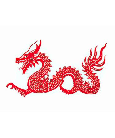 Temporary Tattoos 6 Sheets Red Cut Out of a Dragon China Zodiac Symbols Tattoo Stickers for Adult Kids Women Men Arms Legs Chest Waist Neck 3.7 X 3.7 Inch Dragon Tattoo 3.7x3.7 Red