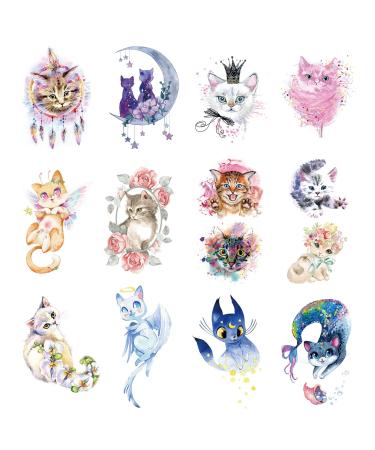 Father.son 12 Sheets Watercolor Cat Temporary Tattoos for Girls Kids  Cute Kitty Waterproof Fake Tattoos Body Art Sticker  Animal Birthday Supplies  Pet Lover Party Favors  Meow Arts and Crafts