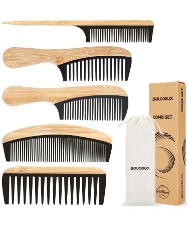 5 Pcs Comb set for Women Men Natural Handmade Bamboo Anti-Static Wide Tooth Comb Rat Tail Combs Fine Tooth Combs Set for Long Short Thick Thin Wavy Curly Hair Hairdetangling Comb (Natural +Black) - Buy Online on GoSupps.com