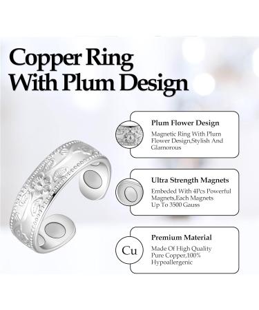 Jecanori Copper Magnetic Rings 2Pcs - Retro Style Solid Copper, 4X Magnets, Adjustable Size - Includes Jewelry Box - 2 Plum Silver - Buy Online on GoSupps.com